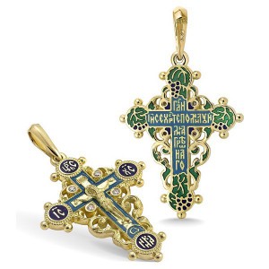 Православный крест с эмалью КЭ 01 (фианит)