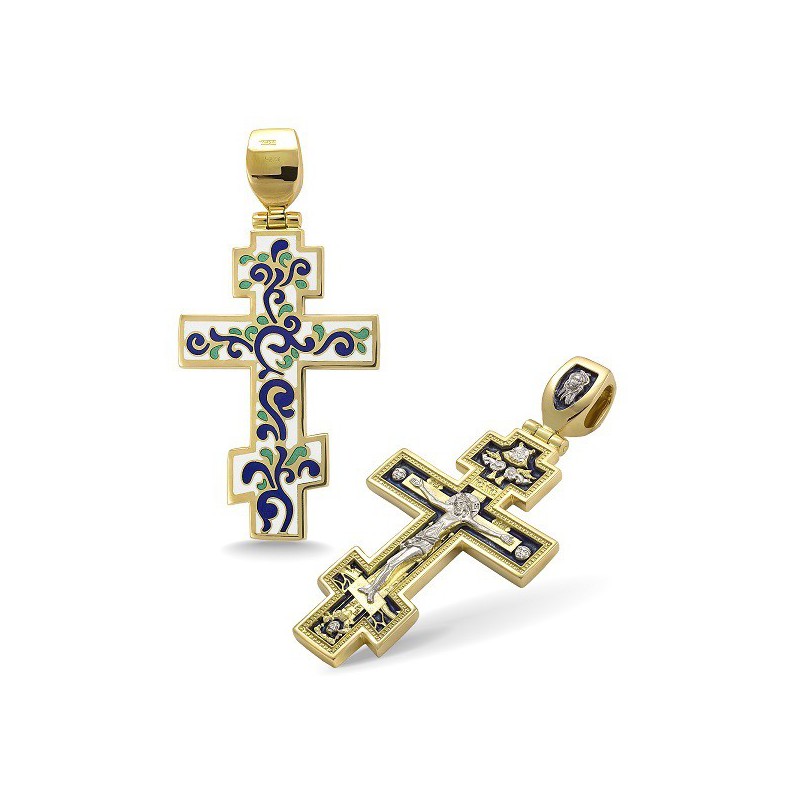 Православный крест с эмалью КЭ 05 (фианит)