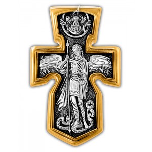 Крест с Архангелом Михаилом из серебра с позолотой (арт 101.281)