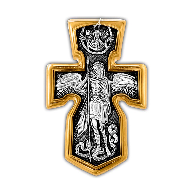 Крест с Архангелом Михаилом из серебра с позолотой (арт 101.281)