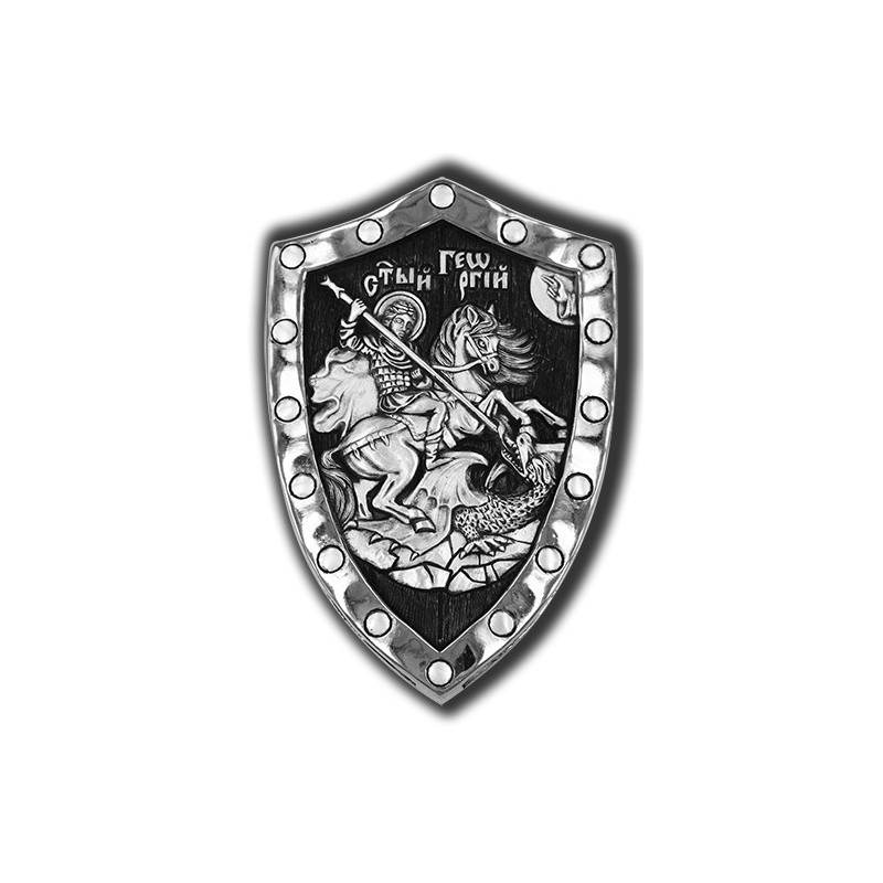 Серебряный образок в форме щита Георгий Победоносец