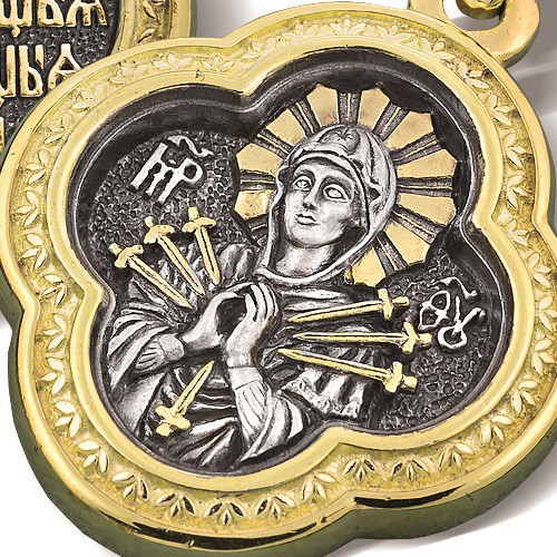 Серебряная иконка «Образ Божией Матери «Семистрельная» Мастерская «Нилова Пустынь» 