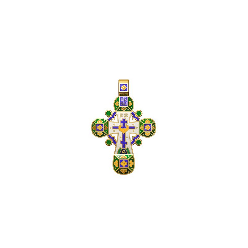 Православный крест с эмалью. Молитва «Спаси, Господи, люди твоя» 19.002