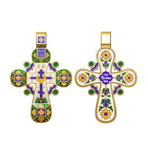 Православный крест с эмалью. Молитва «Спаси, Господи, люди твоя» 19.001