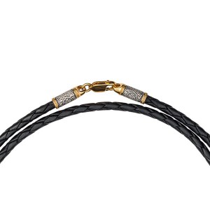 Плетёный кожаный гайтан на шею «Греческий крест»