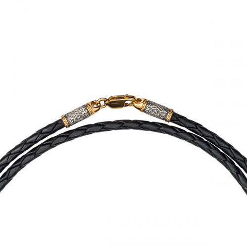 Плетёный кожаный гайтан на шею «Греческий крест»