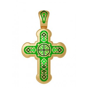 Нательный православный крест с эмалью. Лилии. Молитва «Спаси и сохрани» 19.003-2