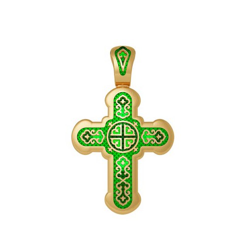 Нательный православный крест с эмалью. Лилии. Молитва «Спаси и сохрани» 19.003-2