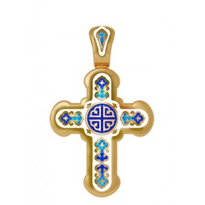 Нательный православный крест с эмалью. Лилии. Молитва «Спаси и сохрани» 19.003-1
