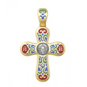 Крестик с многоцветной эмалью «Спас Нерукотворный»