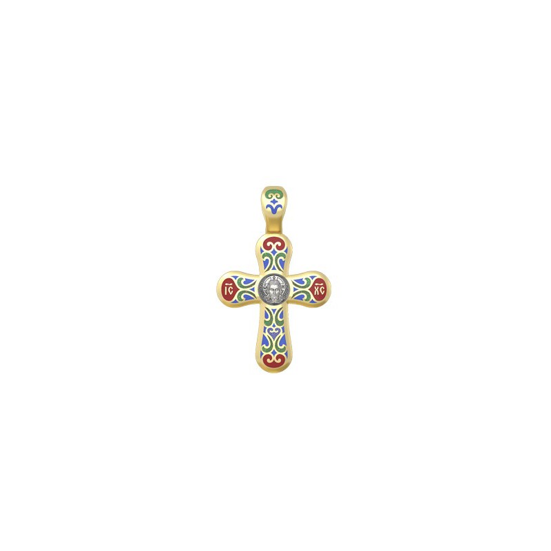 Крестик с многоцветной эмалью «Спас Нерукотворный»