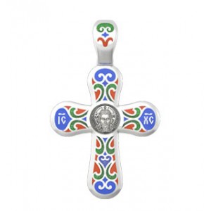 Крестик «Спас Нерукотворный» из серебра с эмалью