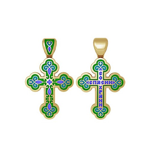 Православный крест с эмалью «Спаси и сохрани» 19.010-1