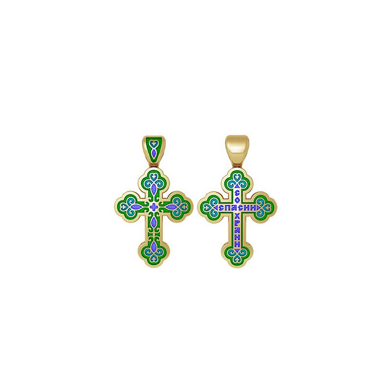 Православный крест с эмалью «Спаси и сохрани» 19.010-1