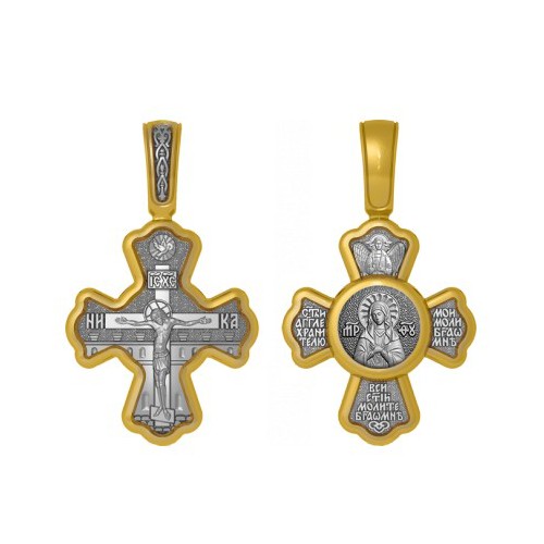 Нательный позолоченный крестик Богородица «Умиление»