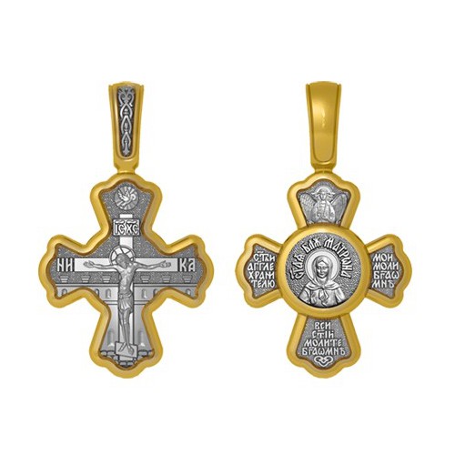 Позолоченный нательный крестик Святая Матрона