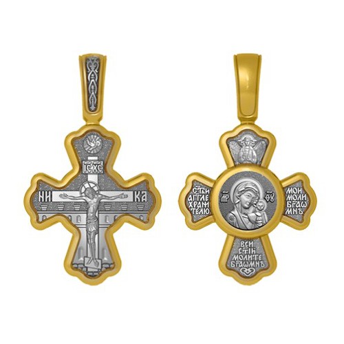 Нательный позолоченный крестик Казанская Богородица