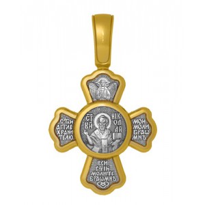 Нательный позолоченный крестик Николай Чудотворец