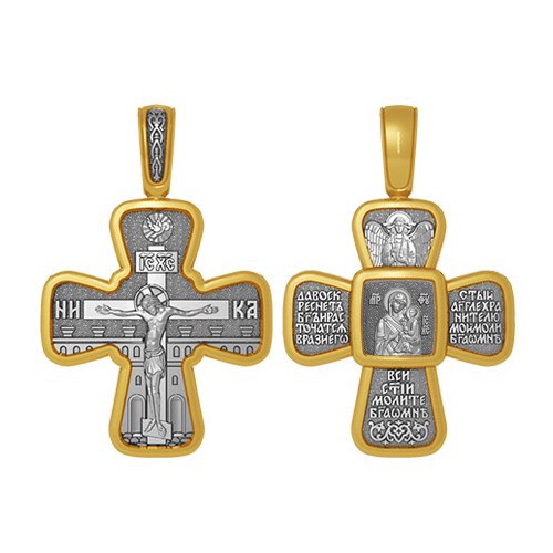 Нательный православный крест «Тихвинская икона Божией Матери» 04.109