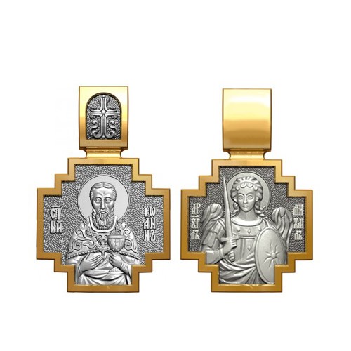 Позолоченный нательный образок Иоанн Кронштадтский