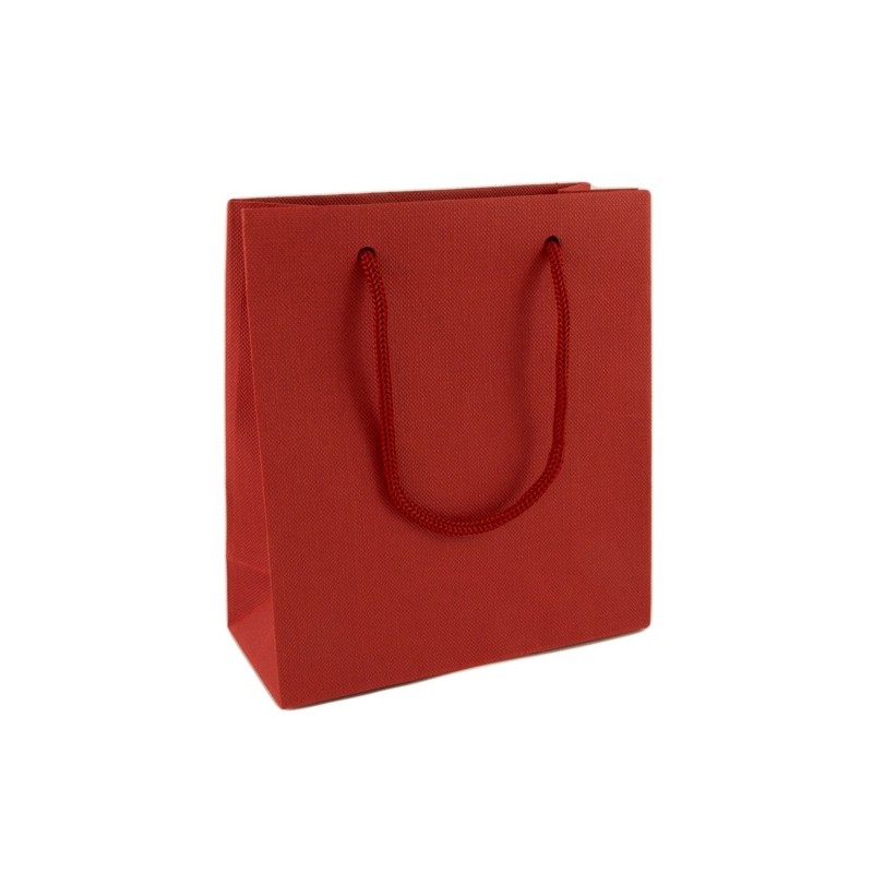 Подарочный пакет красного цвета с веревочными ручками