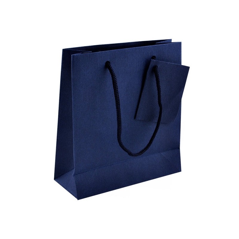 Подарочный пакет синего цвета с веревочными ручками