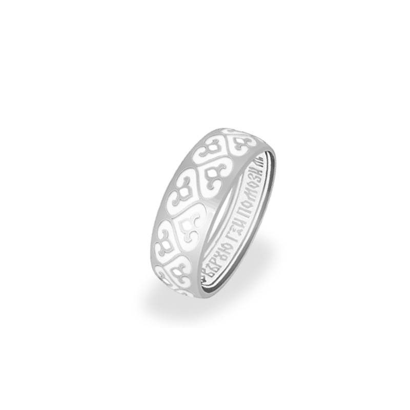 Серебряное кольцо с белой эмалью «Процветшие Сердца»