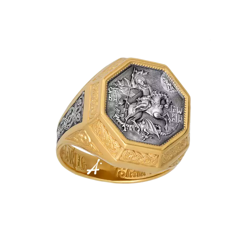 Мужской серебряный перстень «Георгий Победоносец»