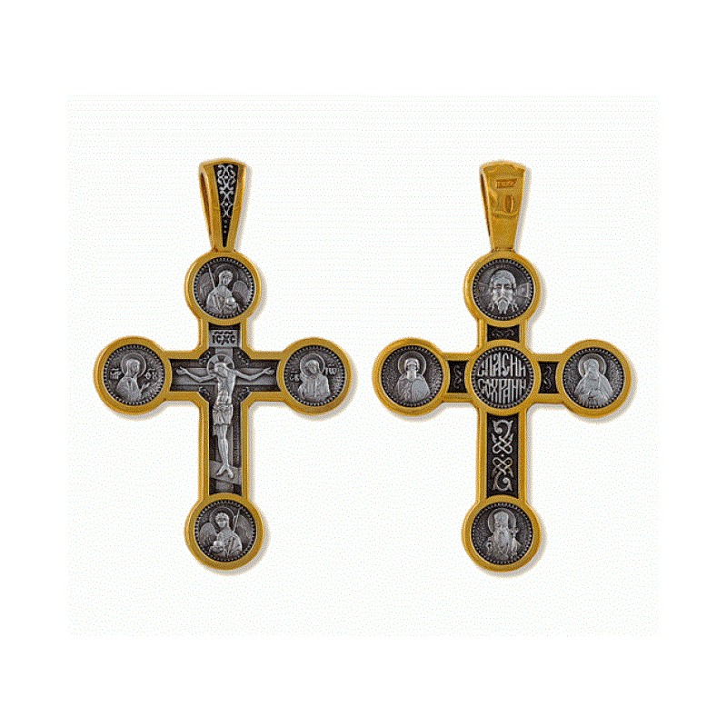 Нательный крест с Архангелами и святыми угодниками (арт 14323)