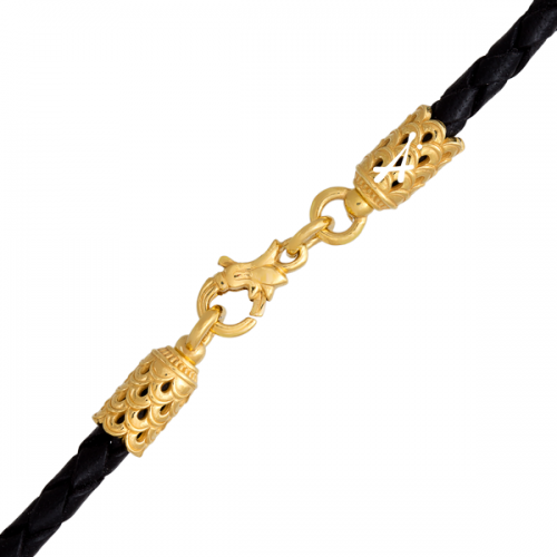 Плетёный кожаный шнурок на шею с золотой застёжкой