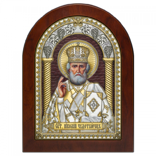 Икона Святой Николай Чудотворец с коричневым лаком