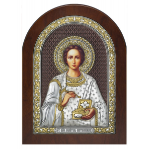 Икона Целитель Пантелеимон с коричневой эмалью