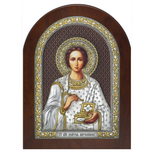 Икона Целитель Пантелеимон с коричневой эмалью