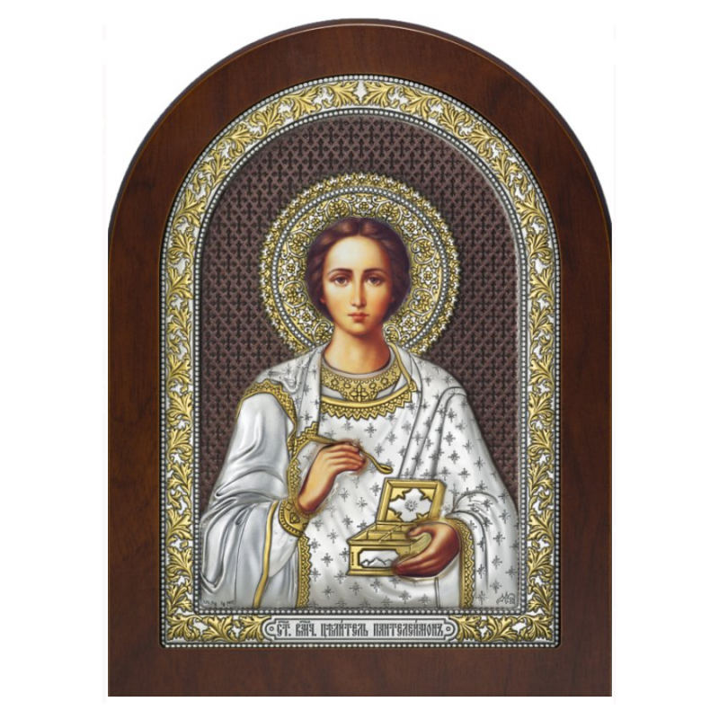 Икона Целитель Пантелеимон с коричневой эмалью