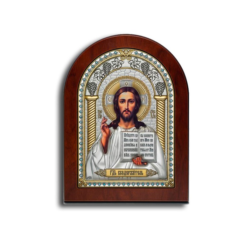 Икона Господь Благословляющий с голубыми стразами