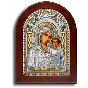 Икона Казанской Божьей Матери с красными стразами