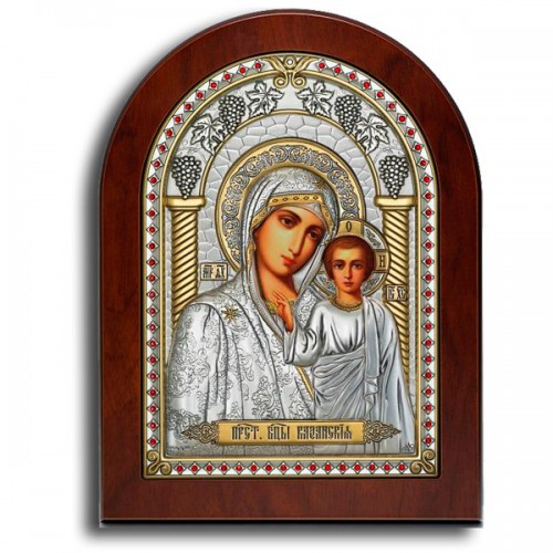 Икона Казанской Божьей Матери с красными стразами