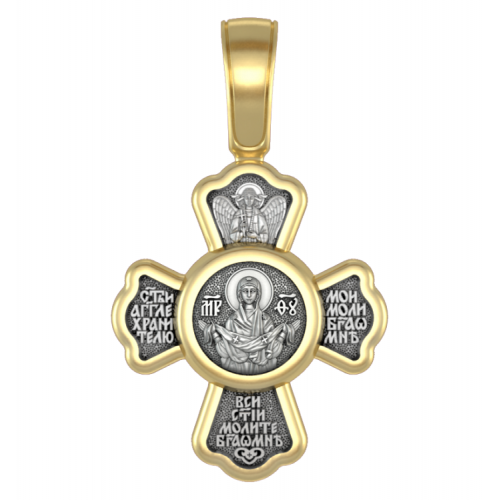 Нательный позолоченный крестик Покров Богородицы