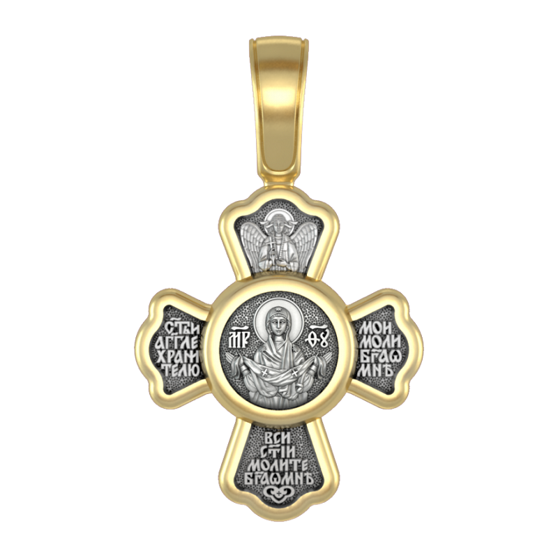 Позолоченный нательный крестик Покров Богородицы