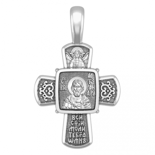 Серебряный православный крестик Святой Александр