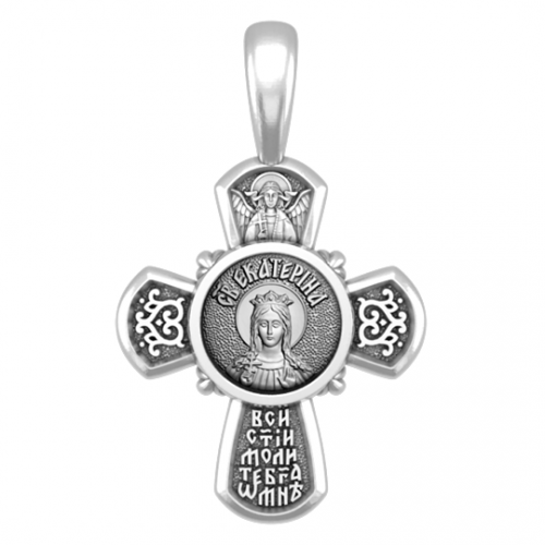 Серебряный православный крестик Святая Екатерина