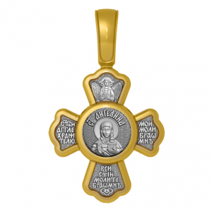 Позолоченный нательный крестик Святая Ангелина