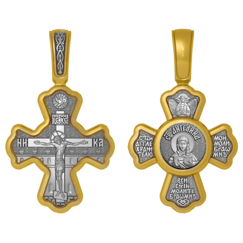 Позолоченный нательный крестик Святая Ангелина