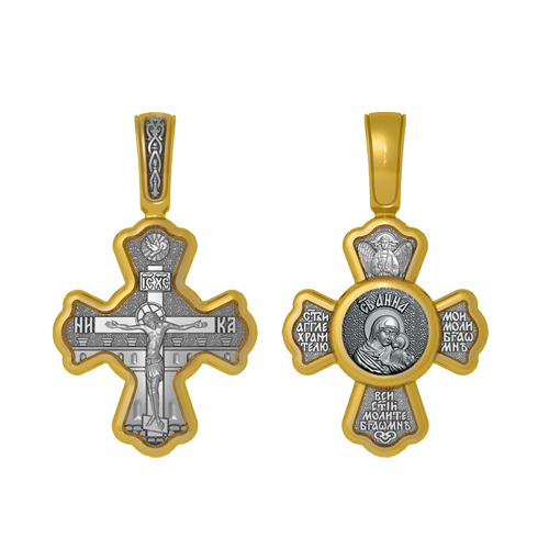 Позолоченный нательный крестик Святая Анна