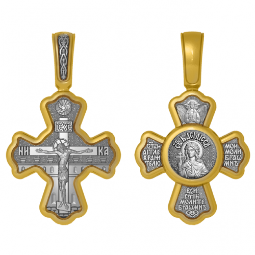 Нательный позолоченный крестик Святая Василиса