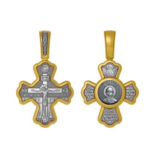 Позолоченный нательный крестик Святая Ольга