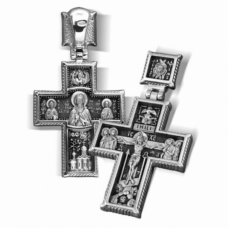 Серебряный нательный крестик «Преподобный Сергий»