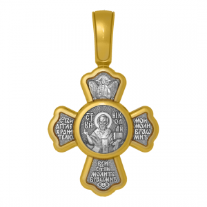 Позолоченный нательный крестик Святитель Николай