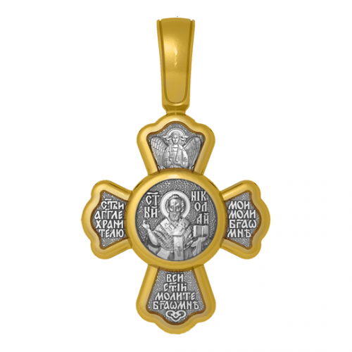 Позолоченный нательный крестик Святитель Николай