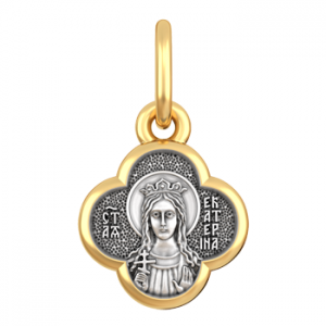 Нательная иконка в форме клевера Святая Екатерина